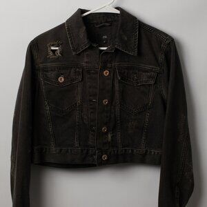 River Island black Denim Jacket size 6 Ripped Distressed